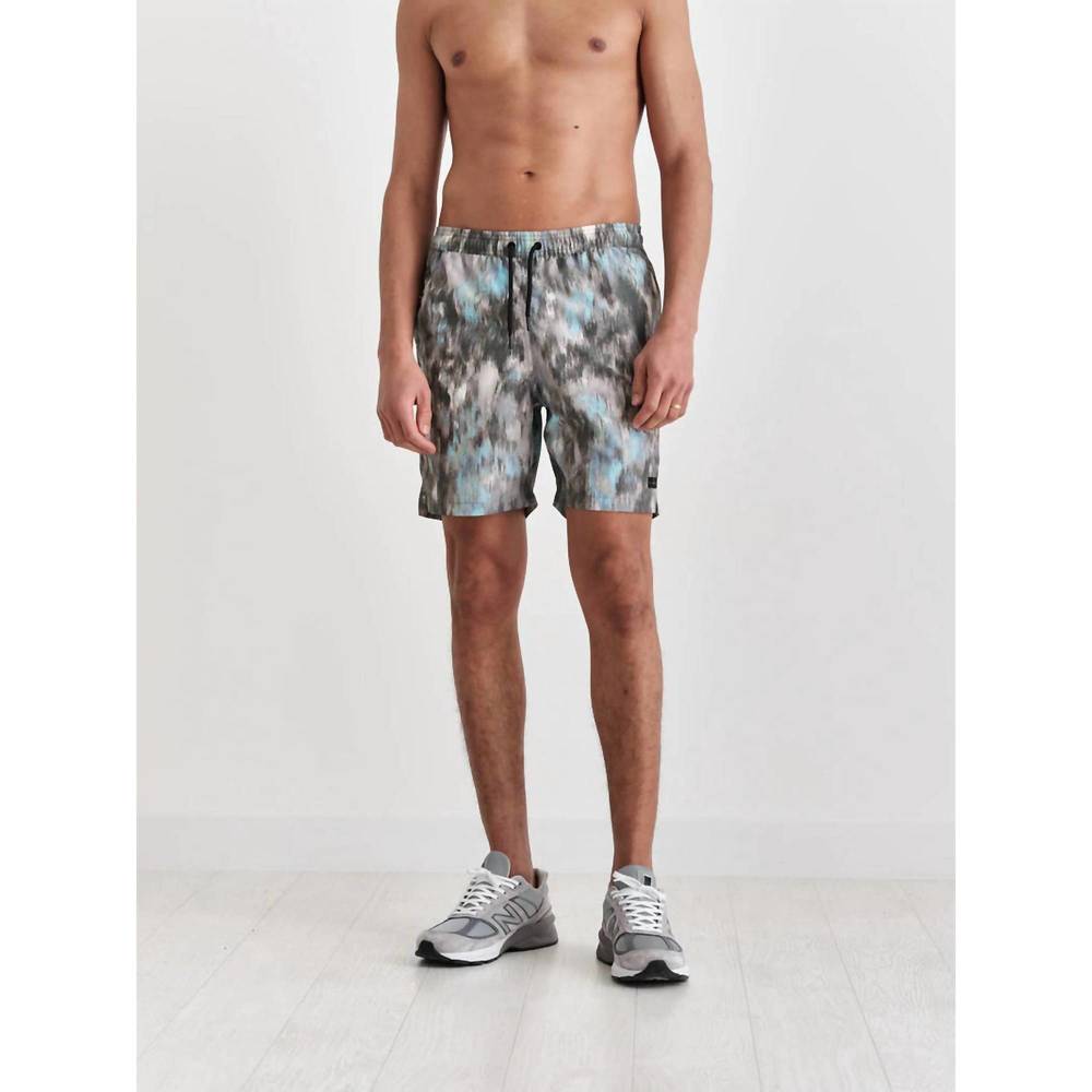 NEW WAX LONDON noden swim short in khaki multi floral seersucker